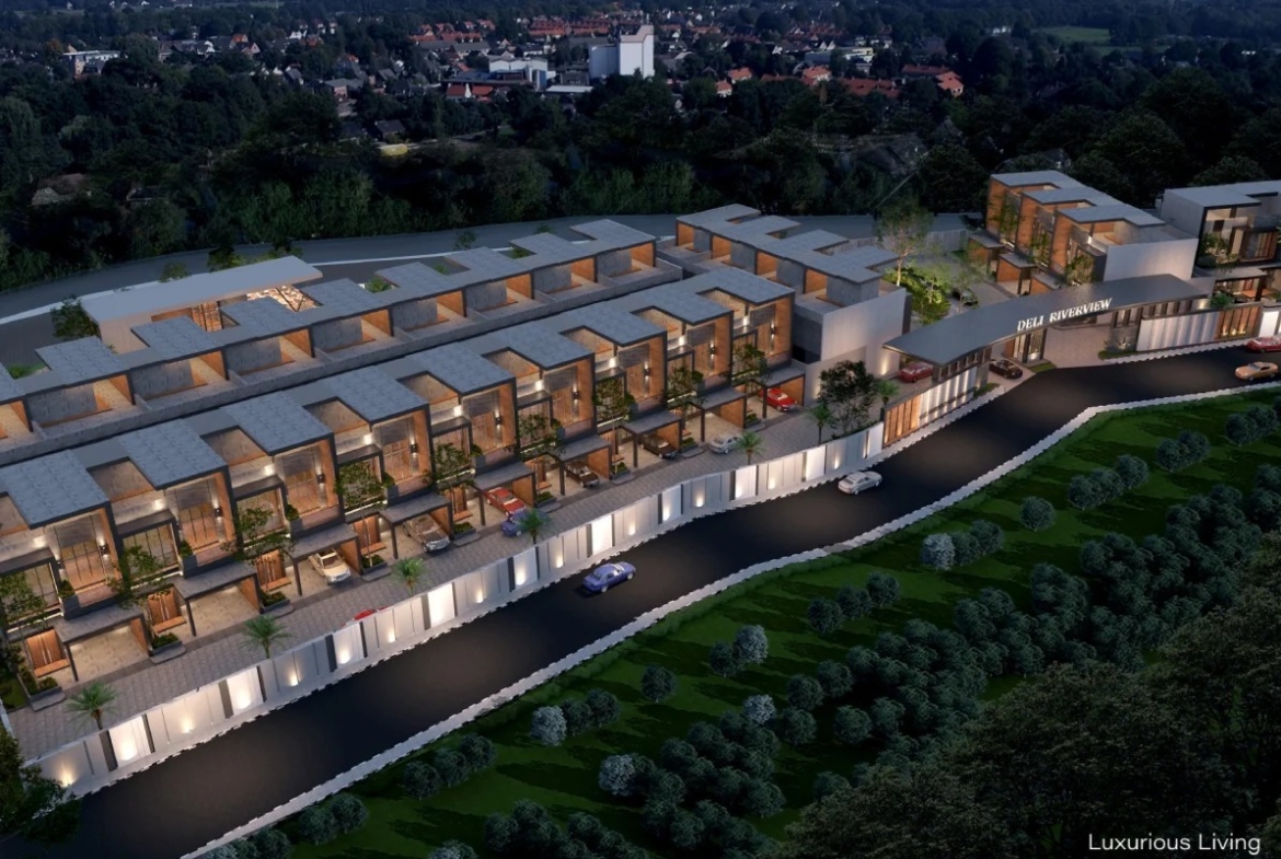 Deli Riverview aerial masterplan view at dusk, Medan Barat