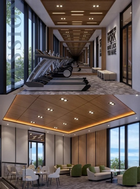 Deli Riverview gym and clubhouse lounge facilities render