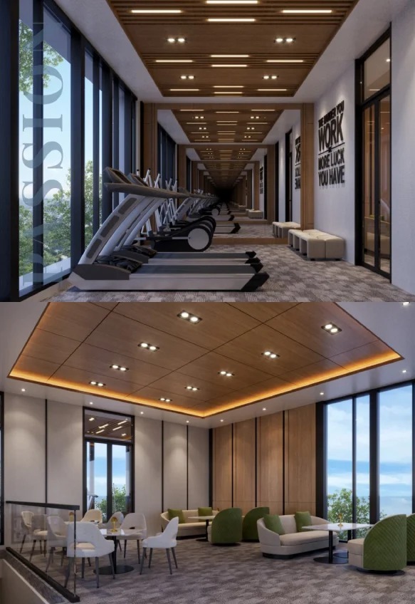 Deli Riverview gym and clubhouse lounge facilities render