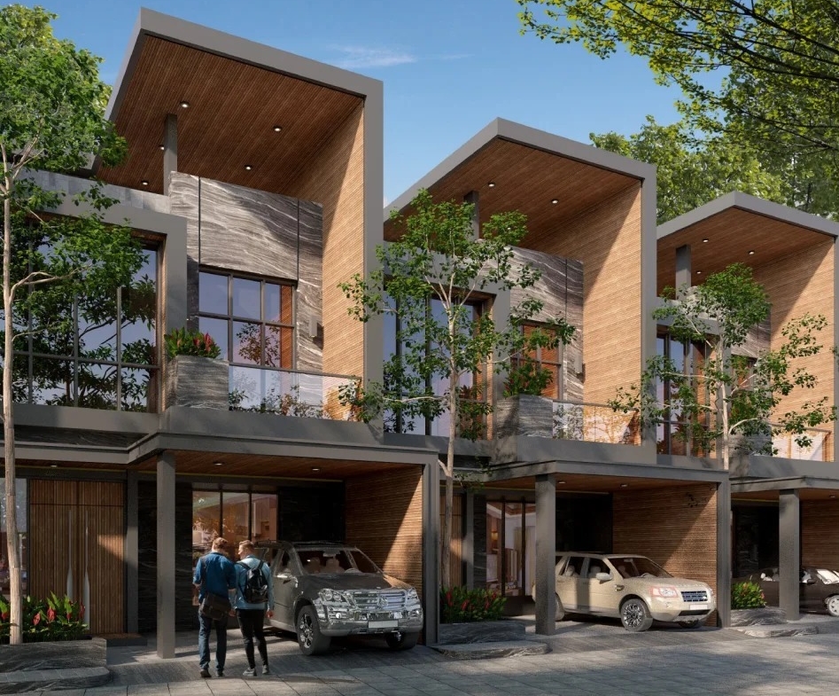 Deli Riverview townhouse row exterior, daytime