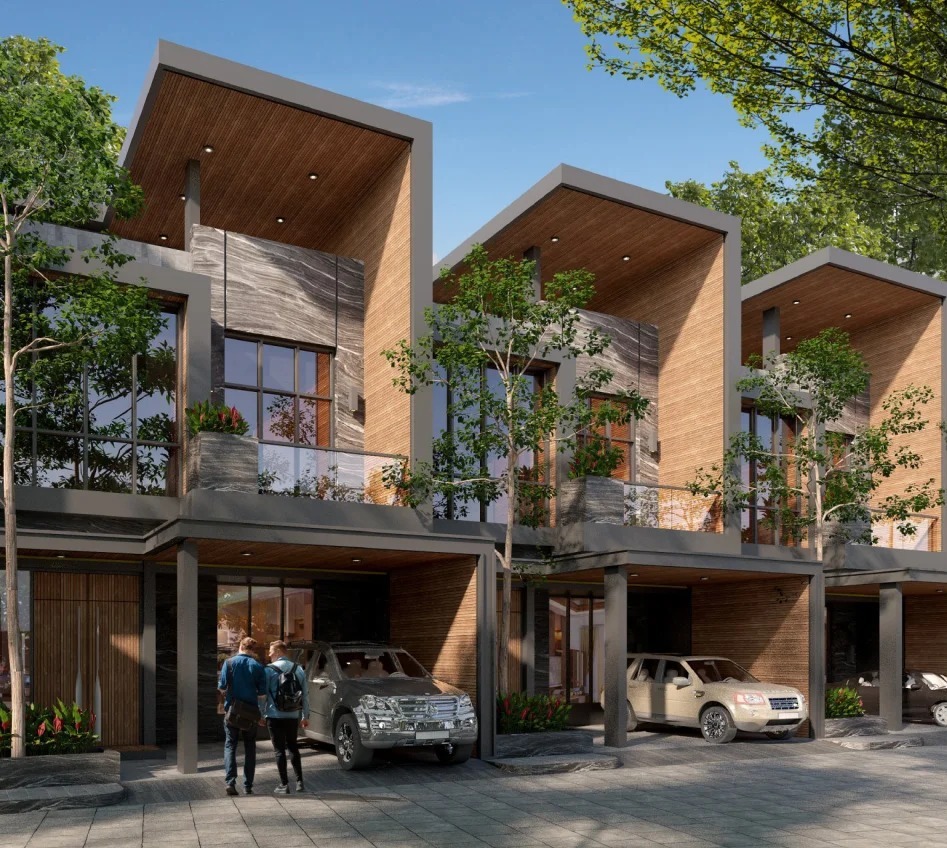 Deli Riverview townhouse row exterior, daytime