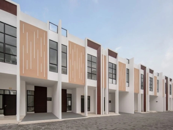 Green Park Cluster Orchid townhouse row, angled exterior view, Titi Kuning, Medan Johor