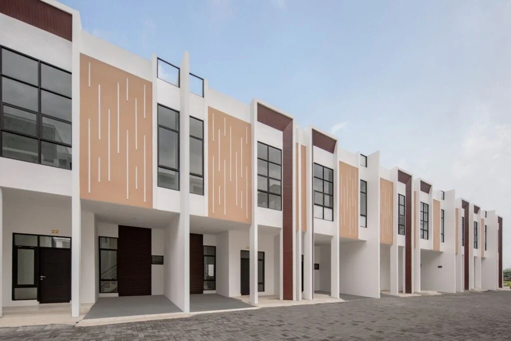 Green Park Cluster Orchid townhouse row, angled exterior view, Titi Kuning, Medan Johor